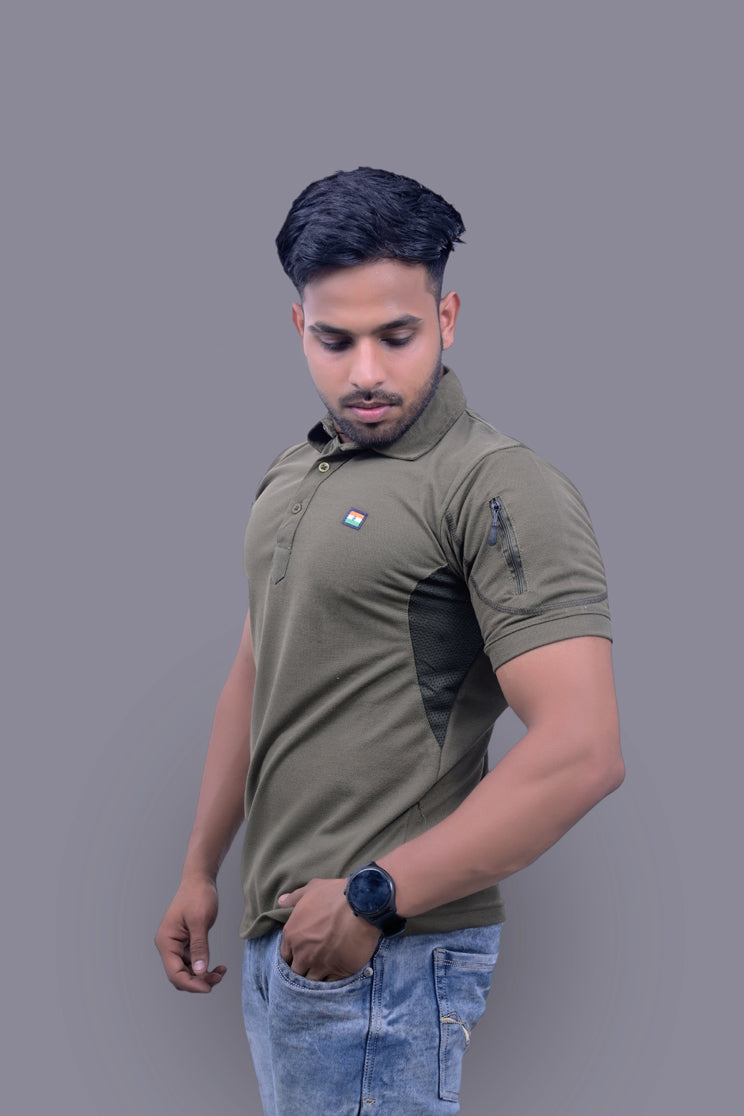 Indian Flag Half Sleeve Khakhi Mattee T-Shirt
