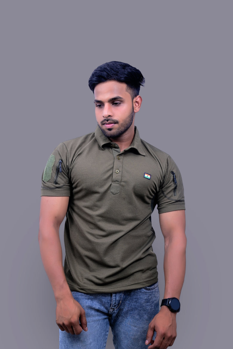 Indian Flag Half Sleeve Khakhi Mattee T-Shirt