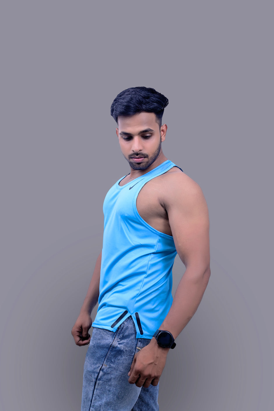 Classical Sky Blue Gym Fitness and Sports Vest
