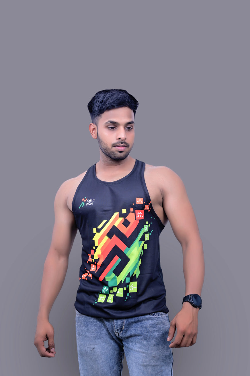 Khelo India Black Sando Vest