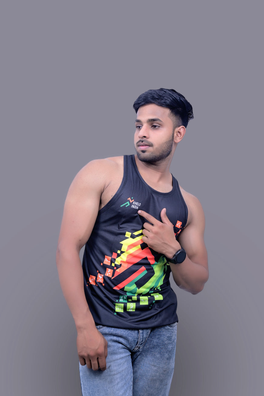 Khelo India Black Sando Vest