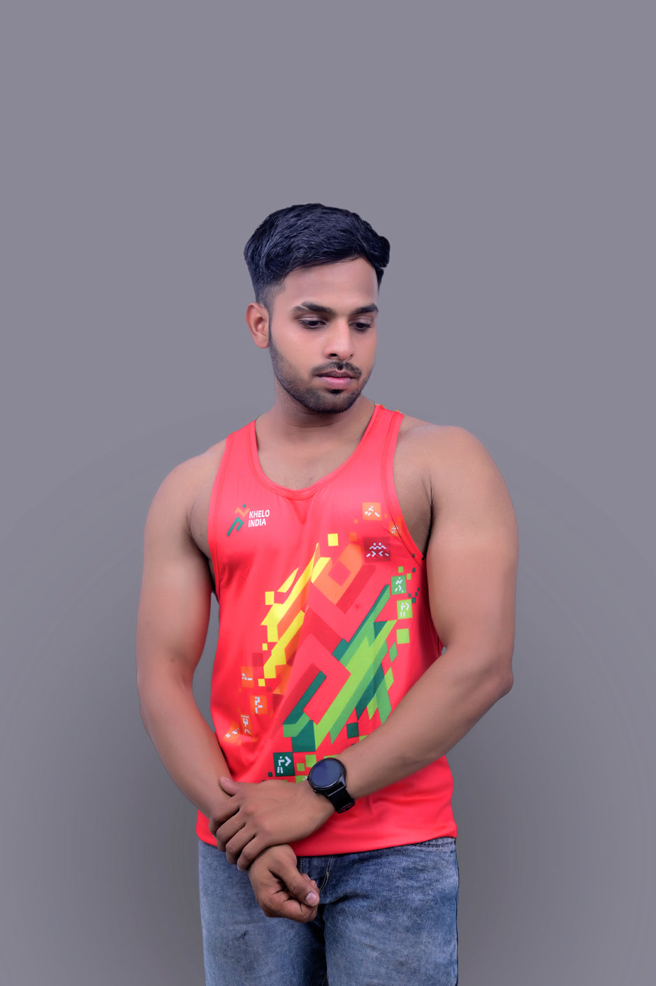 Khelo India Red Gym Fitness and Sports Vest
