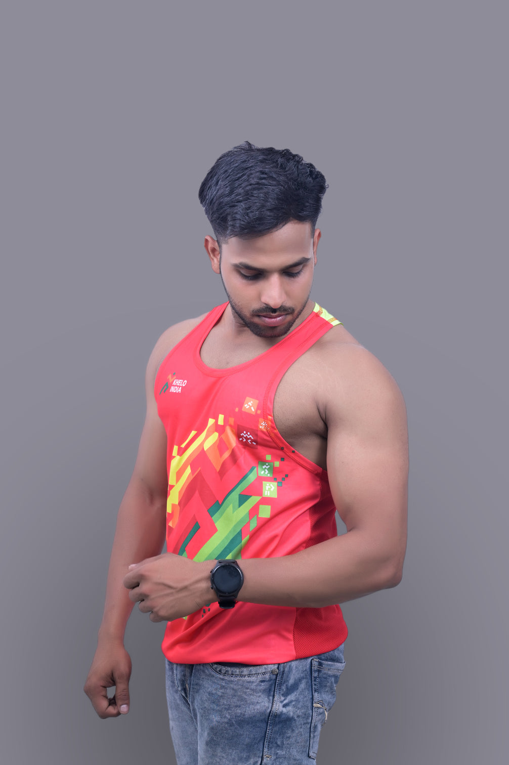 Khelo India Red Gym Fitness and Sports Vest