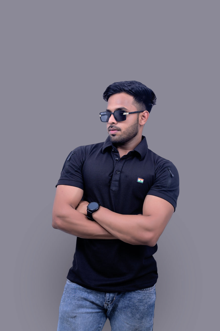 Black Mattee Tshirt With Indian Flag