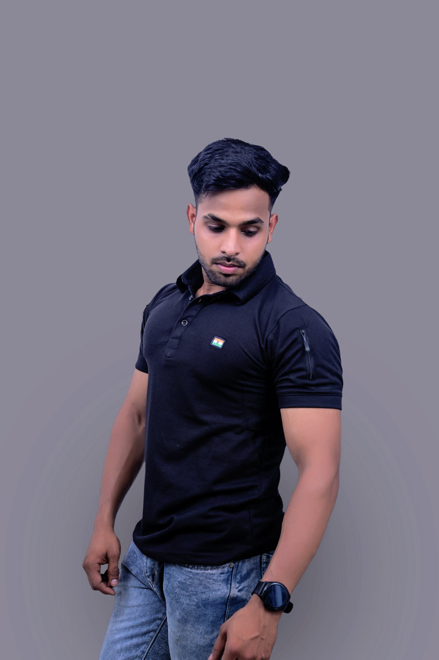 Black Mattee Tshirt With Indian Flag