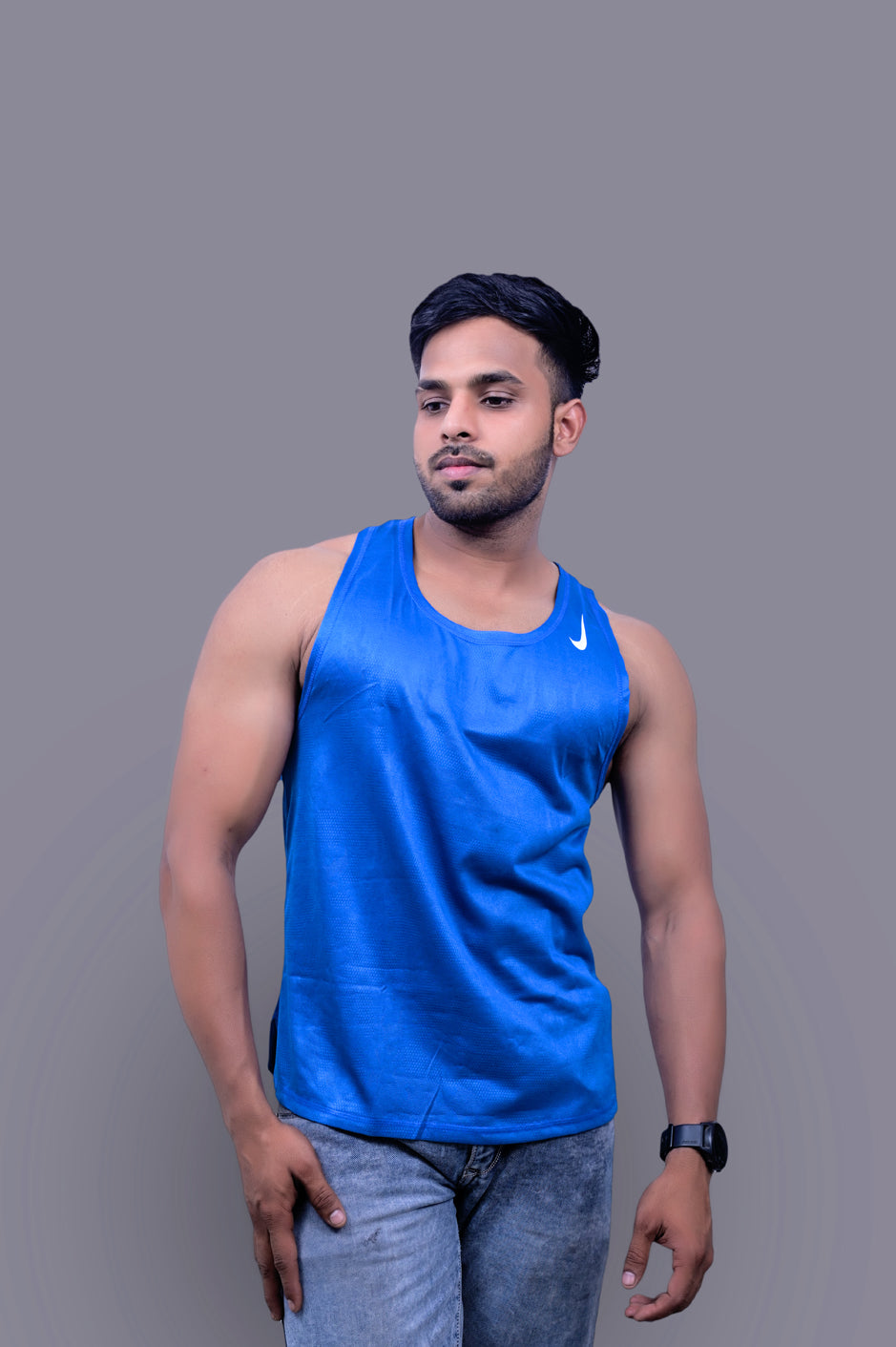Solid Blue Gym Fitness and Sports Vest