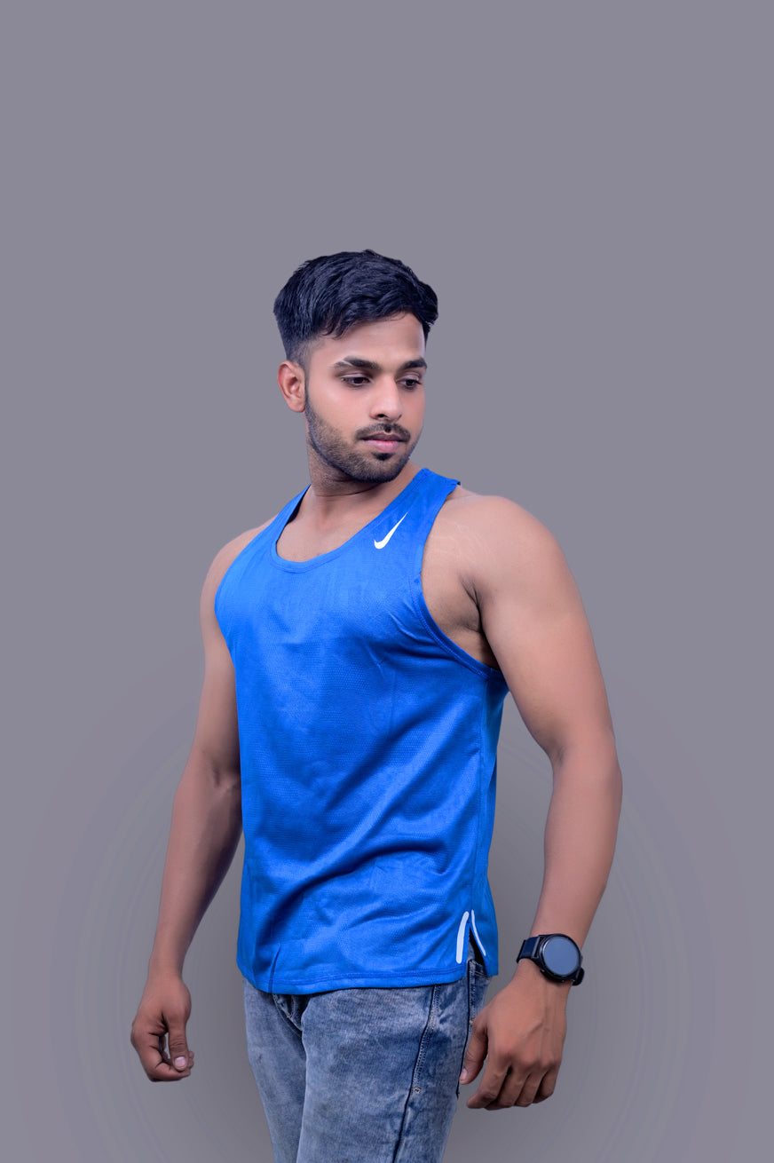 Solid Blue Gym Fitness and Sports Vest
