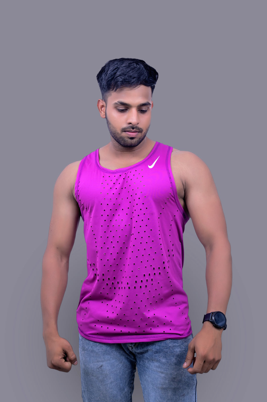 Magenta Laser Gym Fitness and Sports Vest