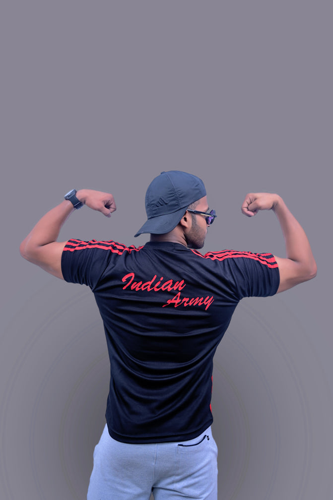 Indian Army Black Red Half Sleeve Tshirt