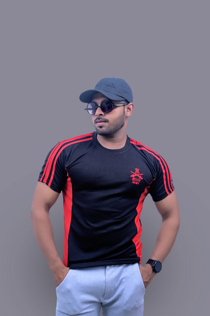 Indian Army Black Red Half Sleeve Tshirt