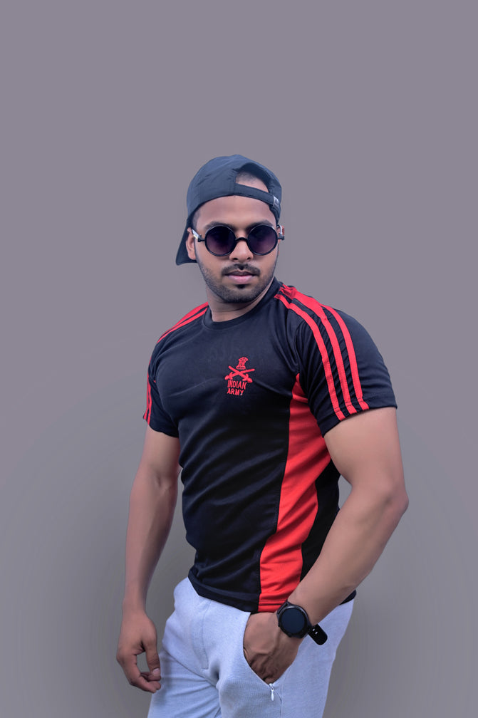 Indian Army Black Red Half Sleeve Tshirt