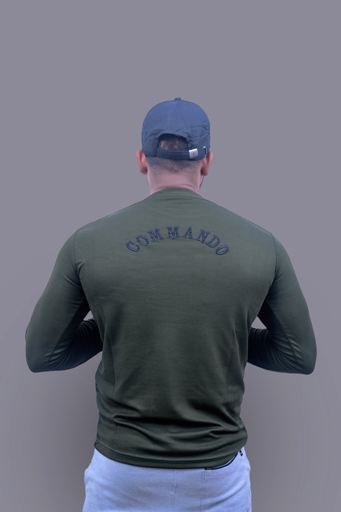 Full Sleeve COMMANDO Green T-shirt with Indian Flag