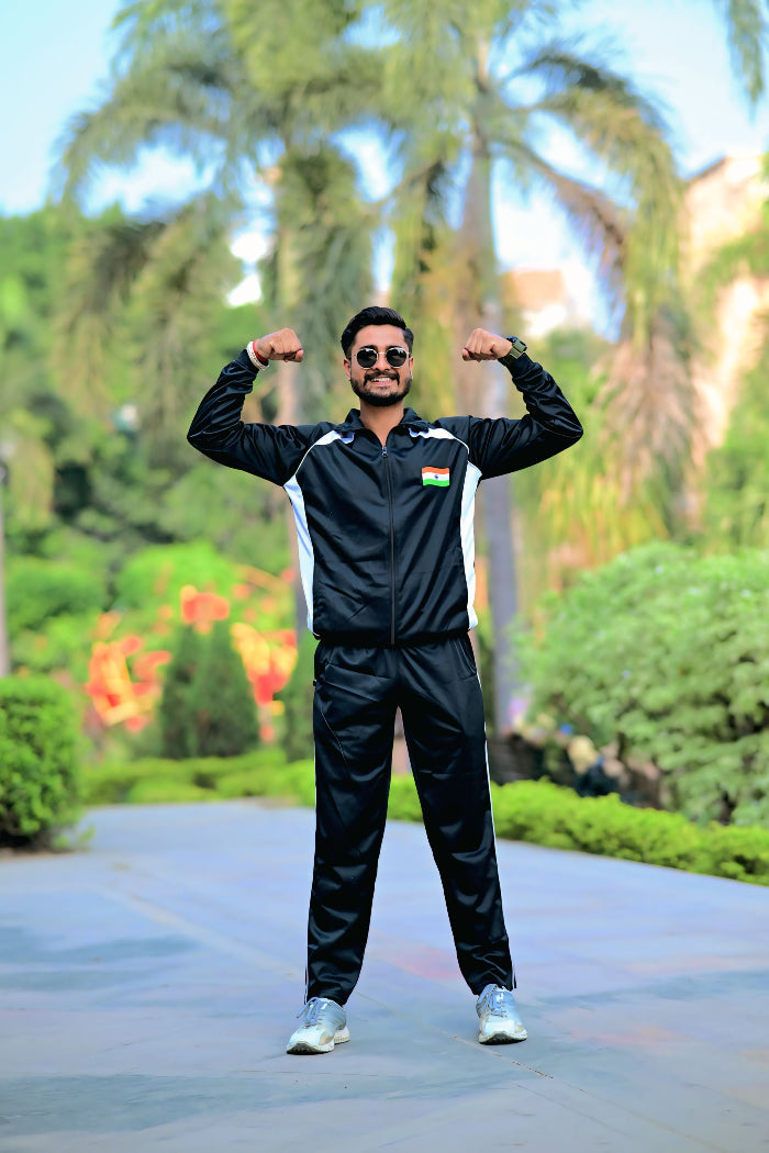 Premium Track Suit – Black White with Indian Flag