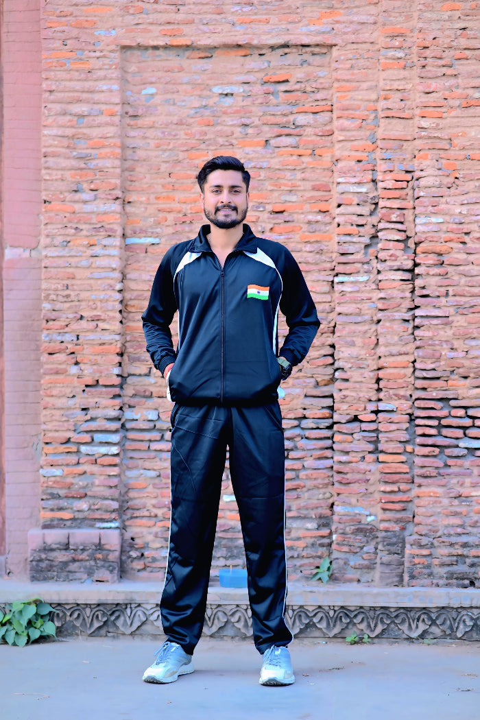 Premium Track Suit – Black White with Indian Flag