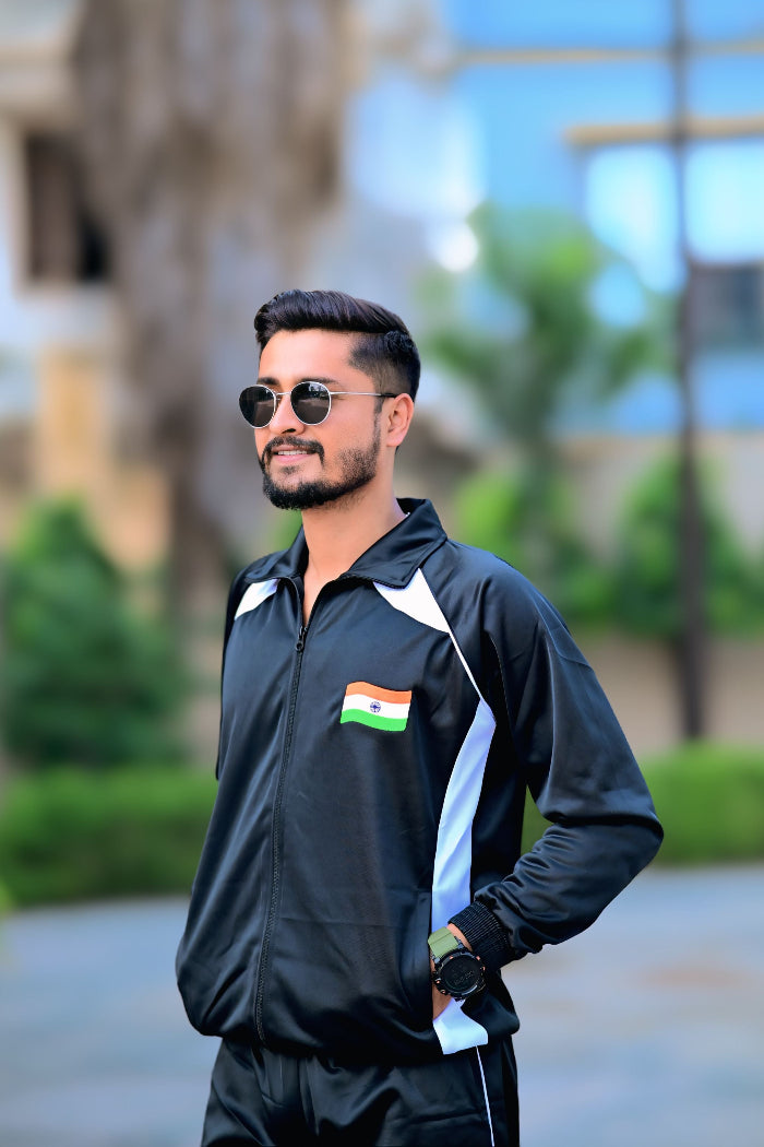 Premium Track Suit – Black White with Indian Flag