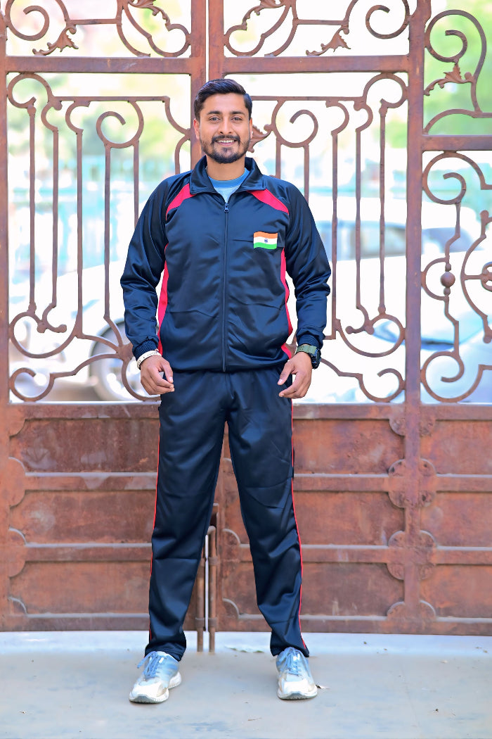 Premium Track Suit – Black Red with Indian Flag