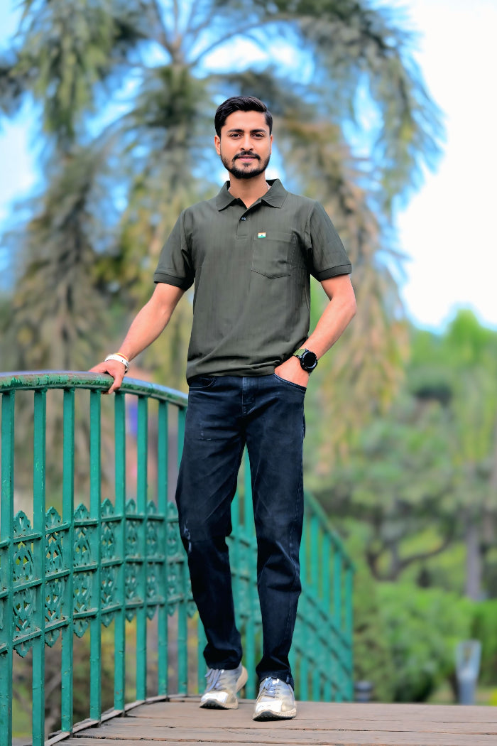 Premium Olive Half Sleeve Polo T-Shirt