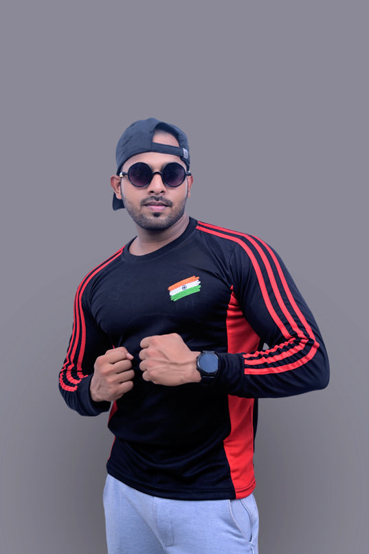 Commando Red Black F/S Tshirt with Indian Flag