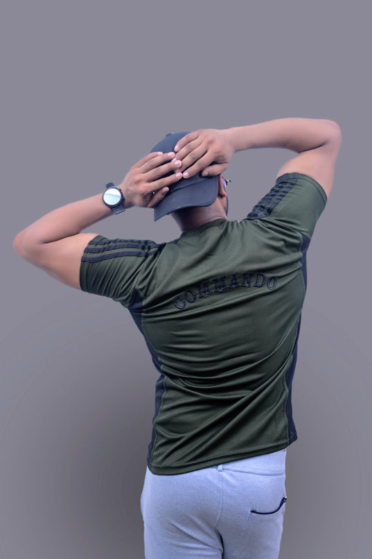 Military Green Commando Half Sleeve Tshirt with Indian Flag