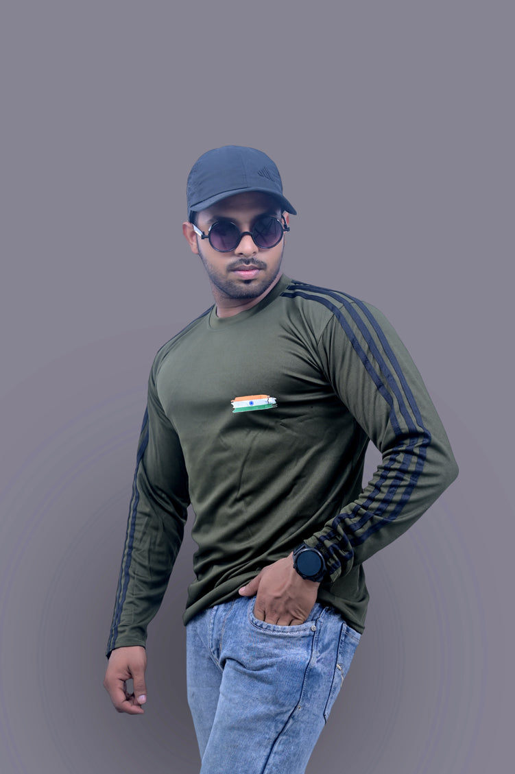 Commando Full Sleeve Print T-shirt with India Flag