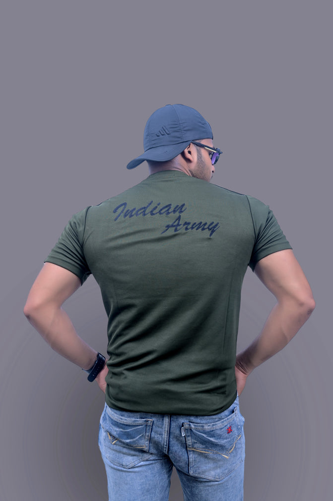 Military Green Indian Army Half Sleeve Tshirt with Logo