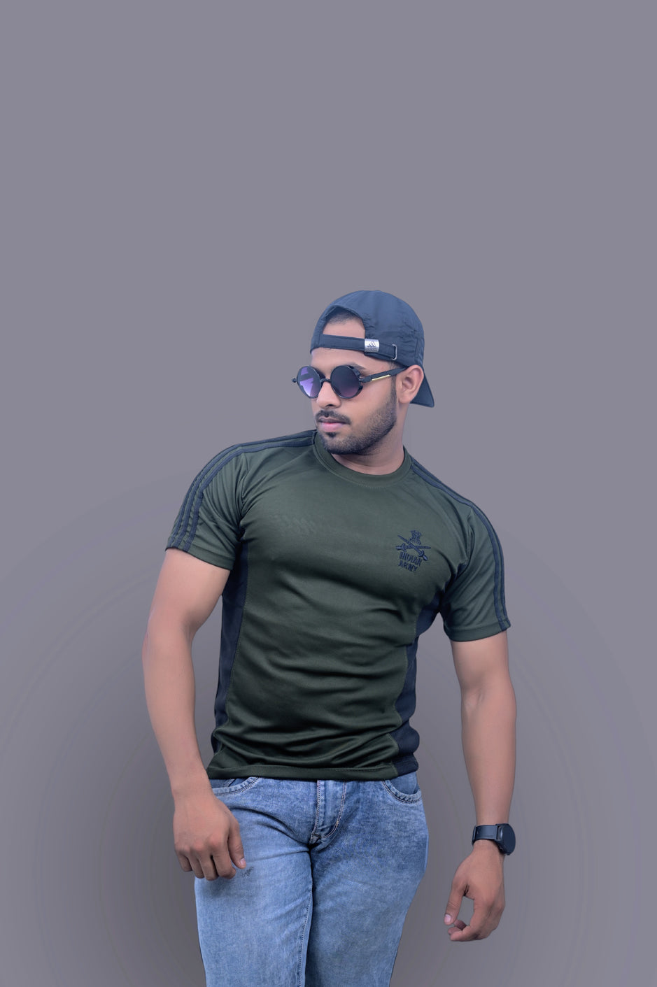 Military Green Indian Army Half Sleeve Tshirt with Logo