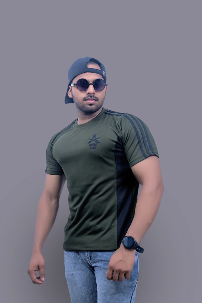 Military Green Indian Army Half Sleeve Tshirt with Logo