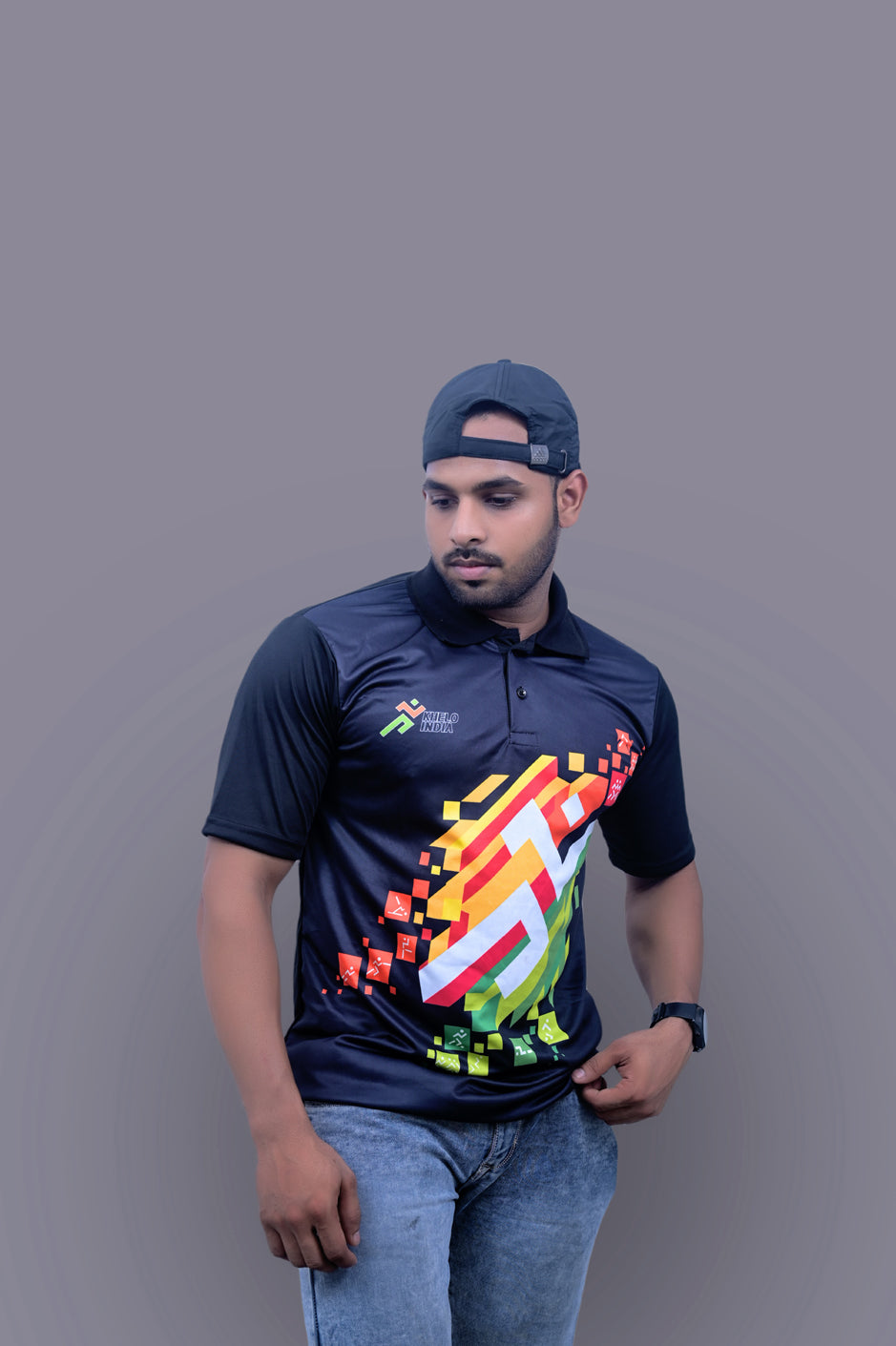 Khelo India Full Black Tshirt
