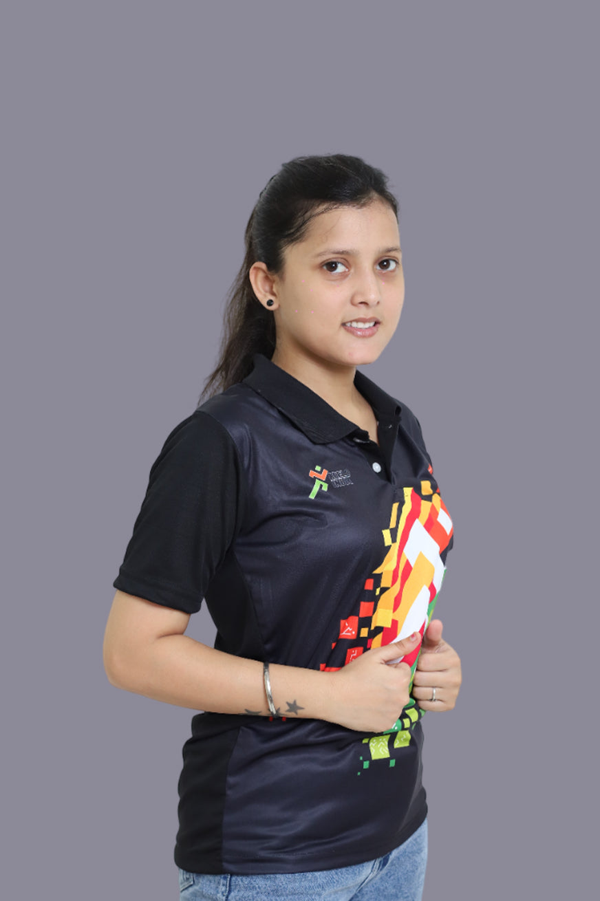 Khelo India Full Black T-Shirt for Women