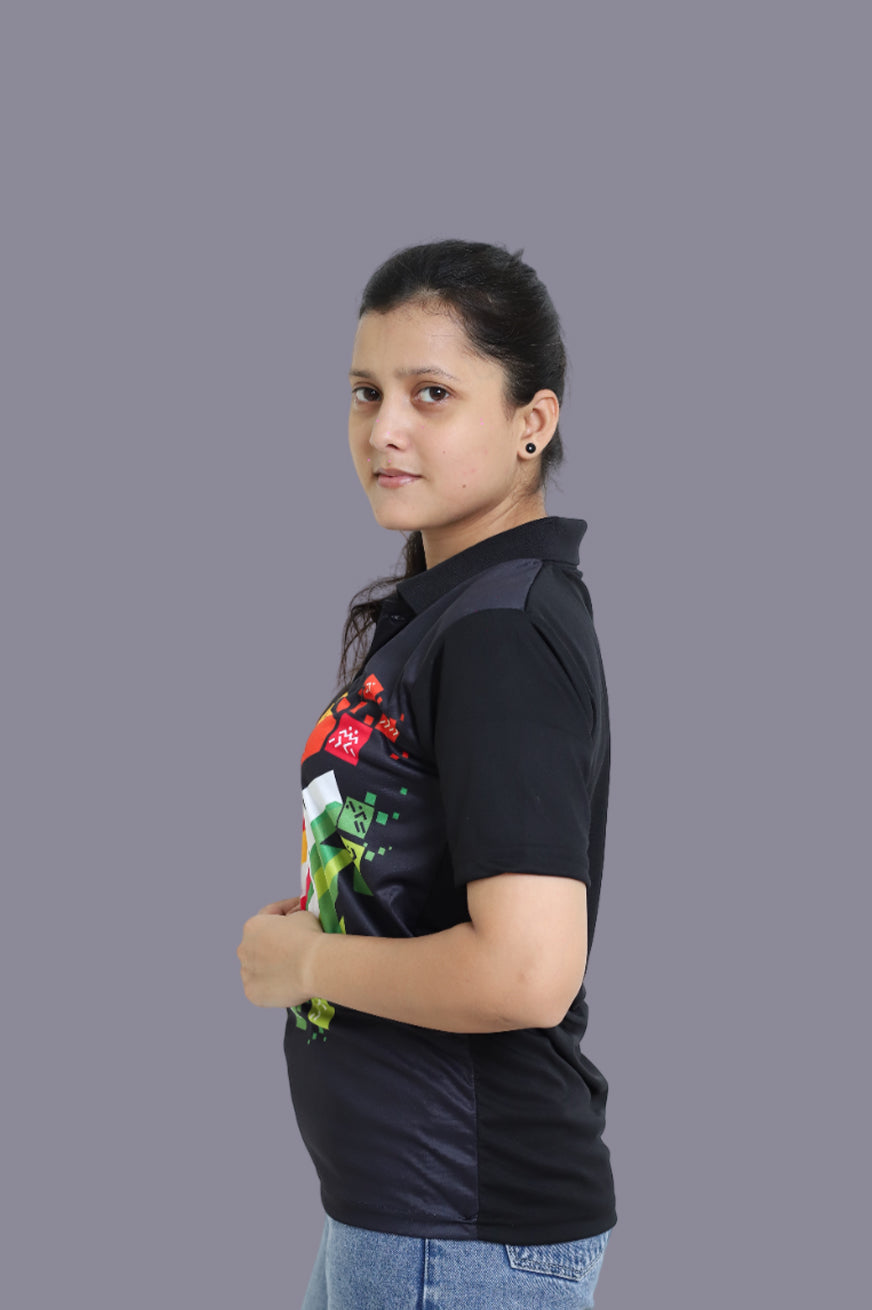Khelo India Full Black T-Shirt for Women