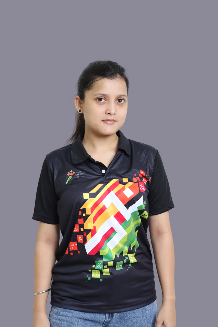Khelo India Full Black T-Shirt for Women
