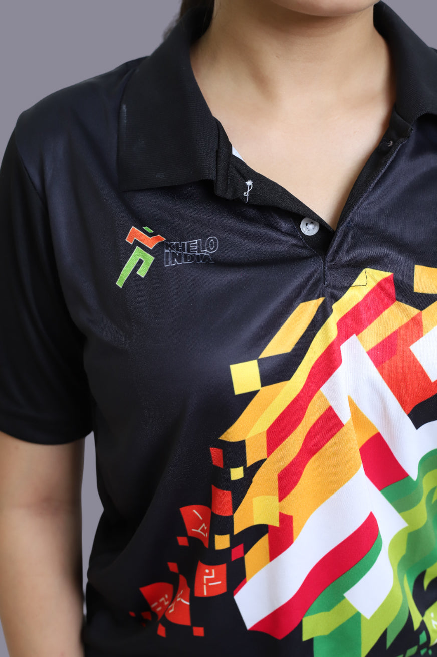Khelo India Full Black T-Shirt for Women