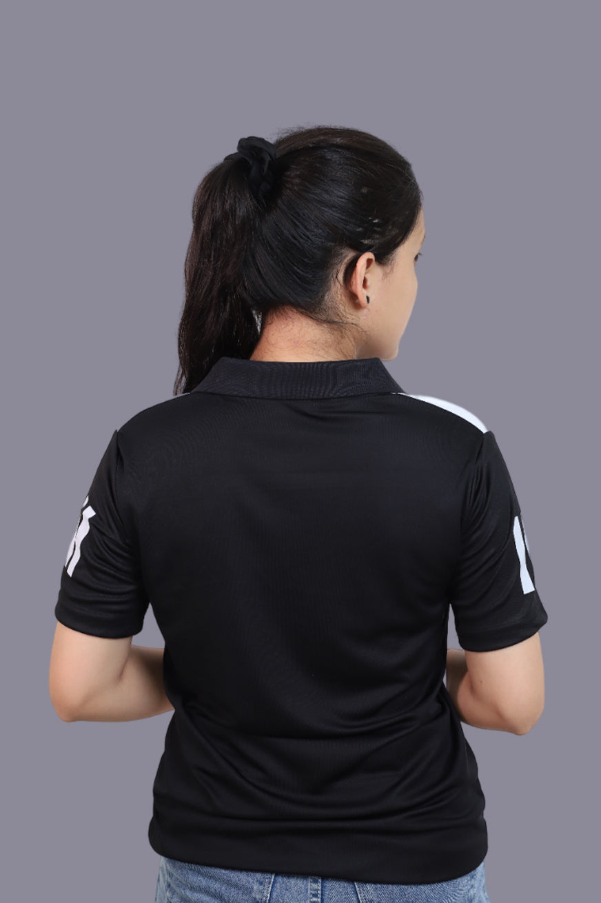 KHELO INDIA Black White Half Sleeve Sports T-Shirts for Women