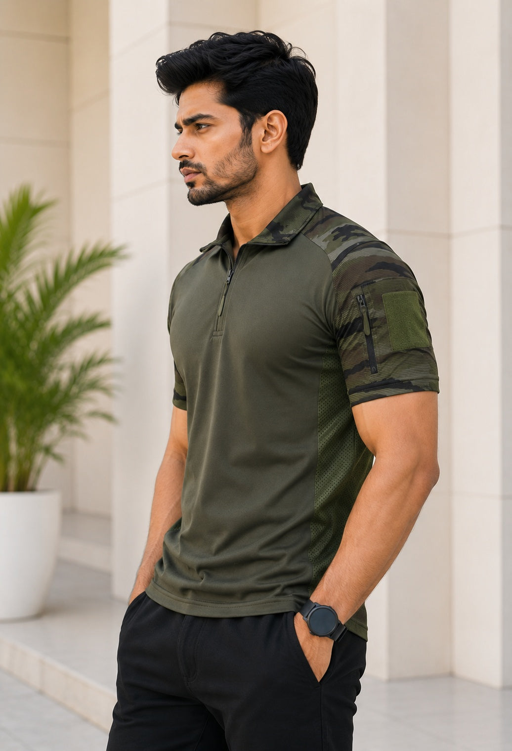 Olive Camo Tactical Half Sleeve T-Shirt