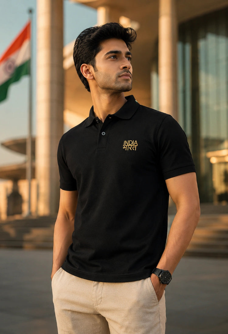 India Bharat Premium Black Polo T-Shirt