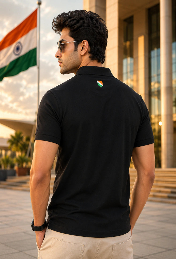 India Bharat Premium Black Polo T-Shirt
