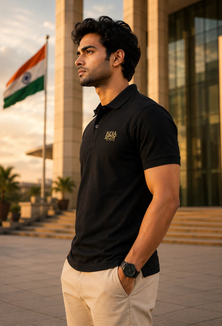 India Bharat Premium Black Polo T-Shirt