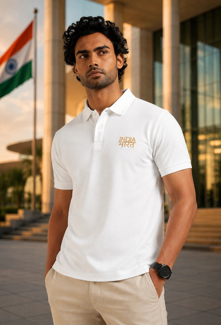 India Bharat Premium White Polo T-Shirt