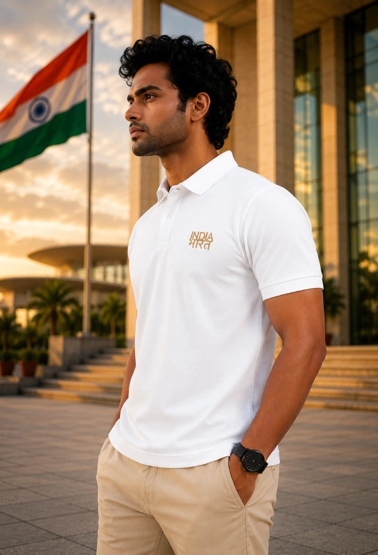 India Bharat Premium White Polo T-Shirt