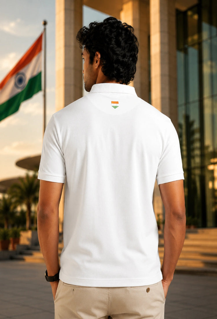 India Bharat Premium White Polo T-Shirt