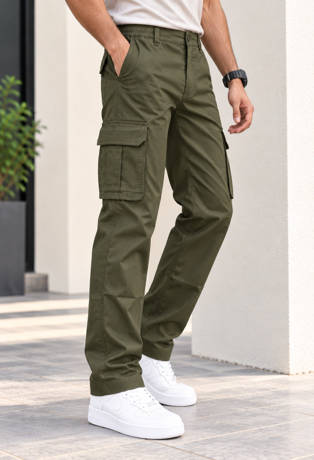 Military Green 5 Pocket Cargo Pants