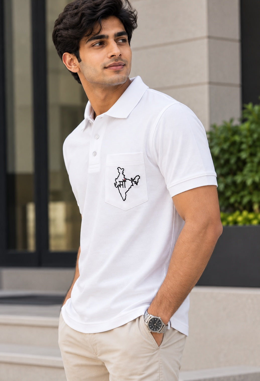 Maa Bharat Premium White Polo T-Shirt