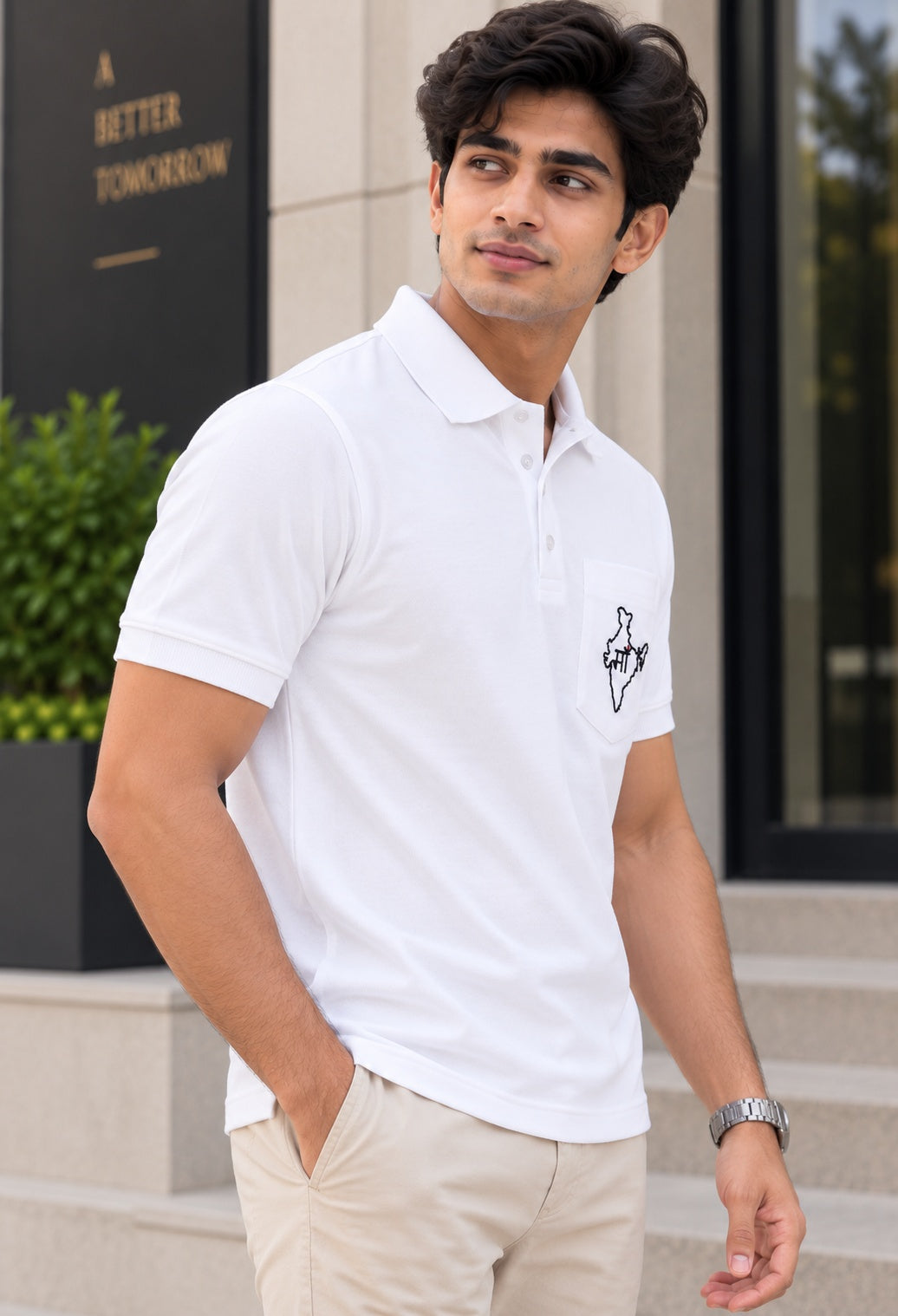 Maa Bharat Premium White Polo T-Shirt