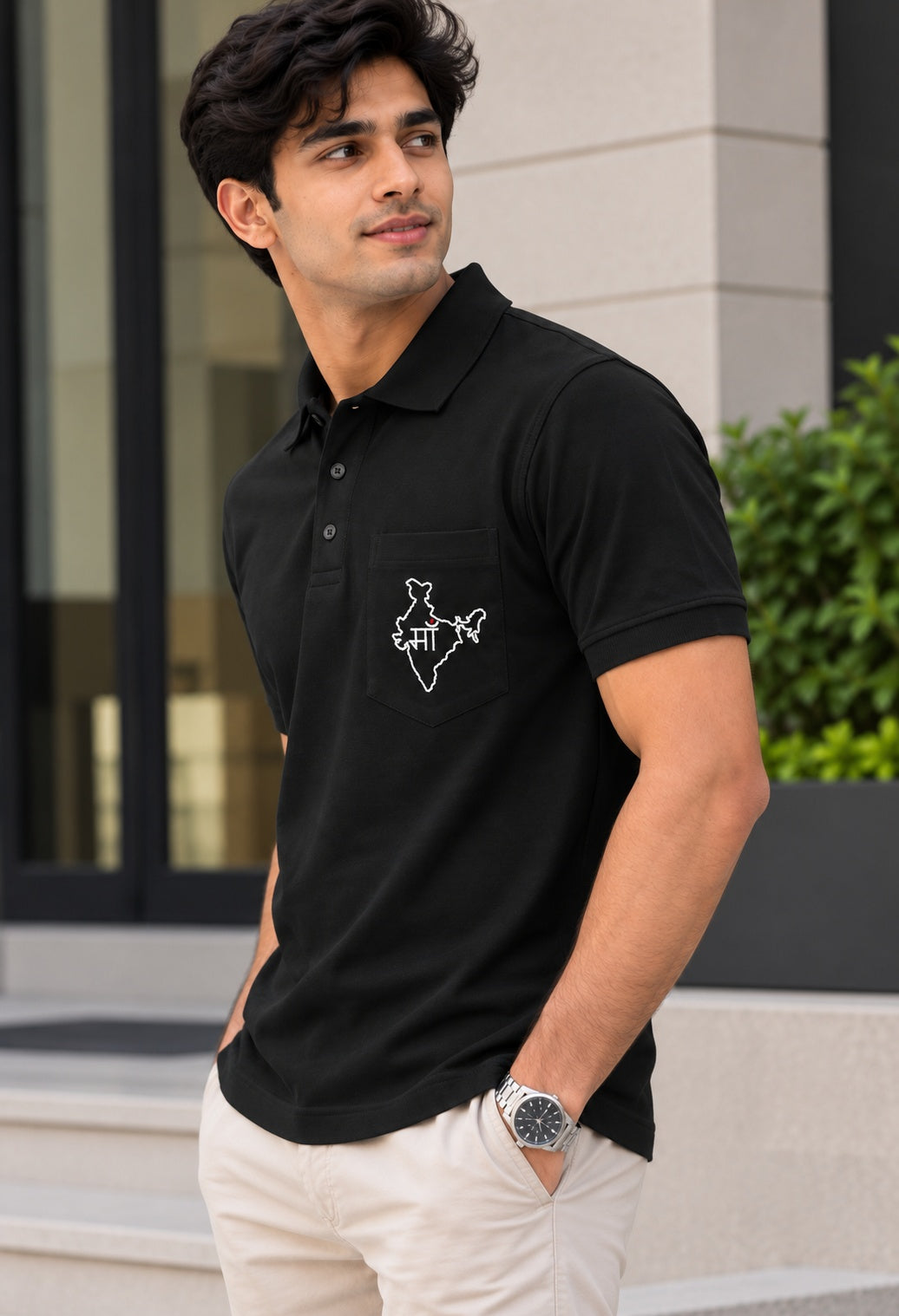 Maa Bharat Premium Black Polo T-Shirt