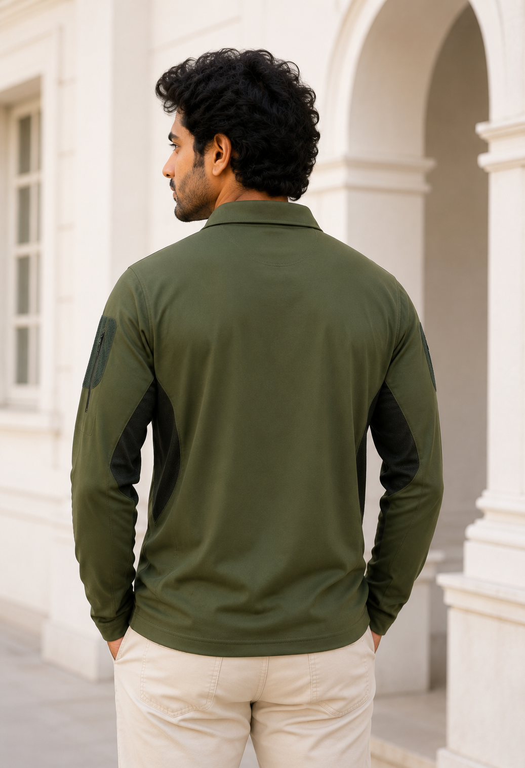 Olive Full Sleeve Mattee T-Shirt with Indian Flag