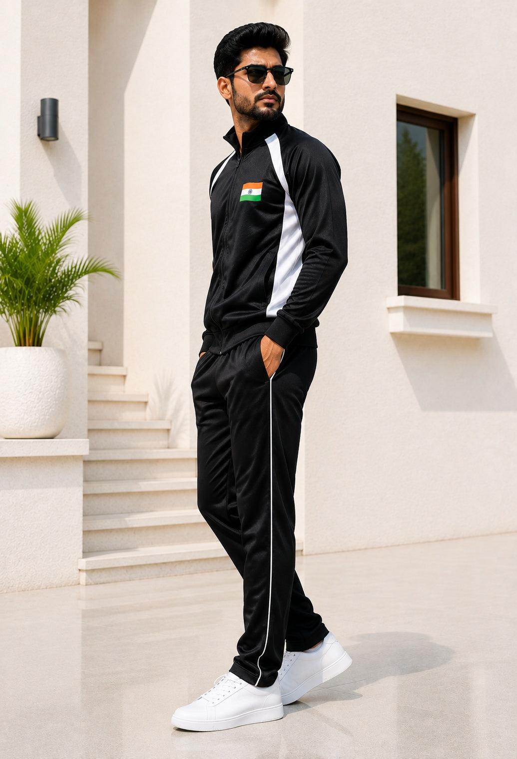 Premium Track Suit – Black White with Indian Flag