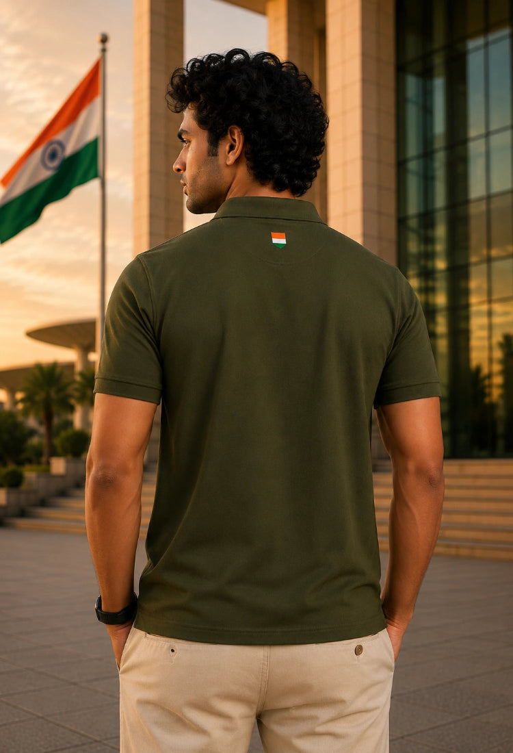 India Bharat Premium Olive Polo T-Shirt