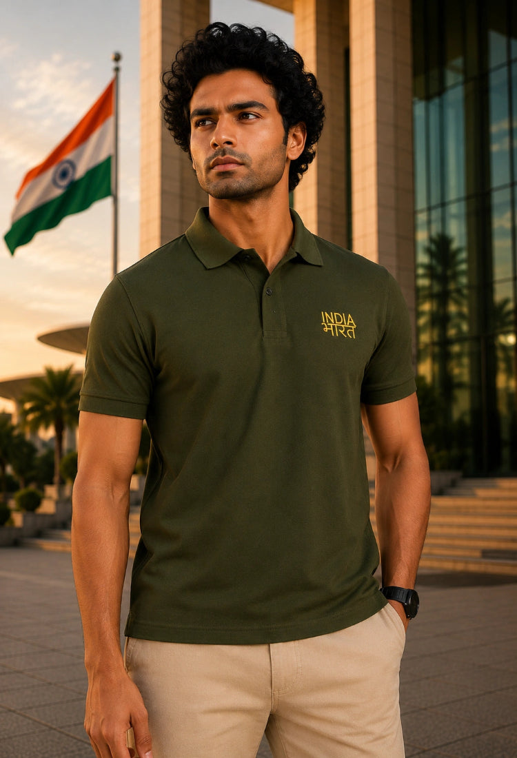 India Bharat Premium Olive Polo T-Shirt