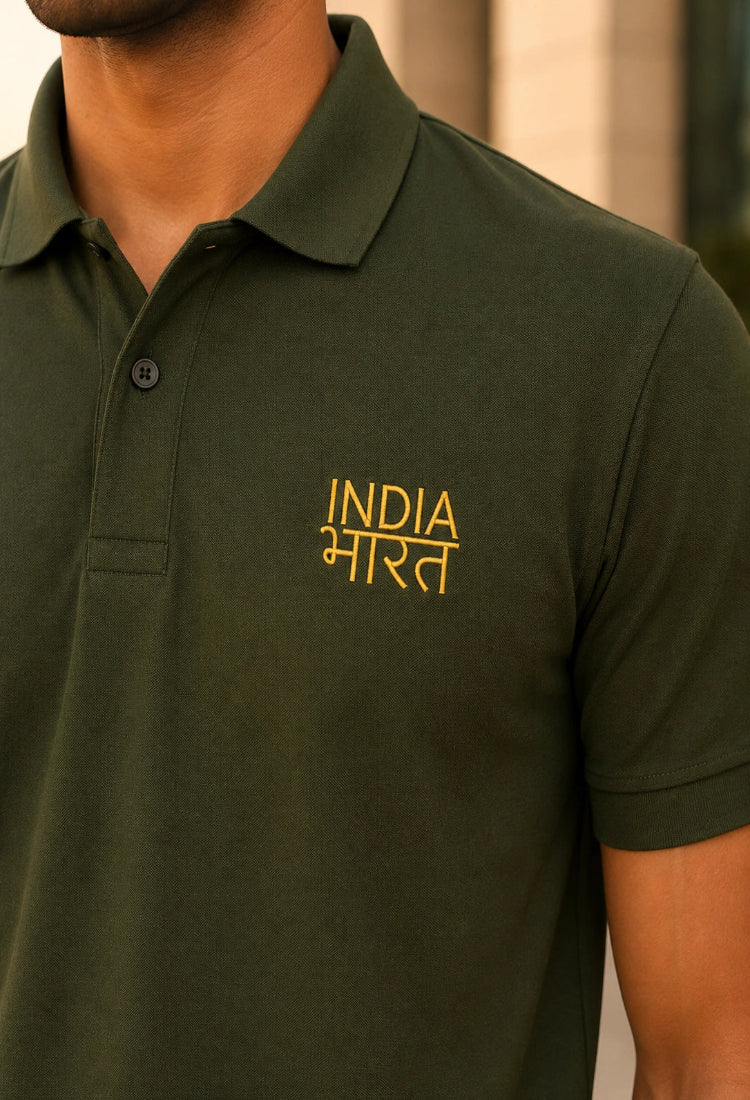 India Bharat Premium Olive Polo T-Shirt