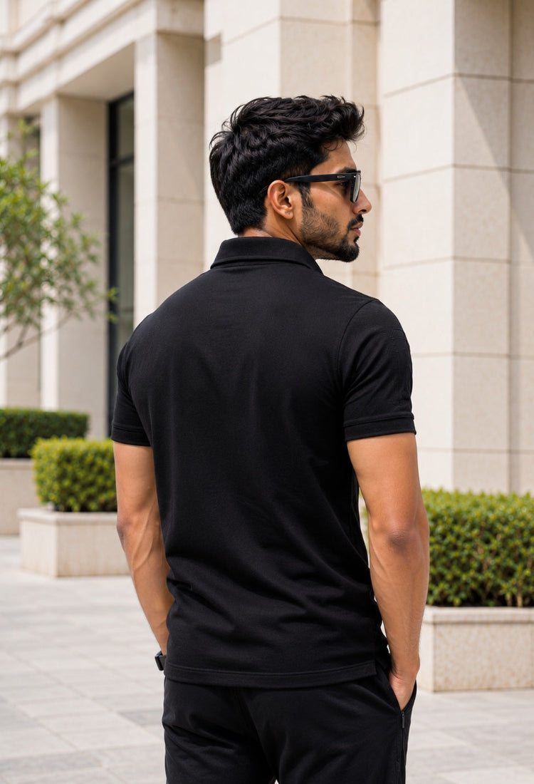 Black Mattee Half Sleeve Tshirt With Indian Flag